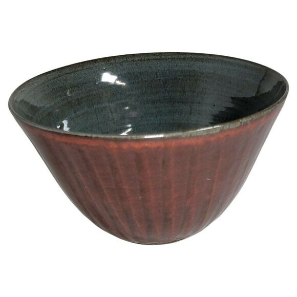 Vintage MCM Louis Mideke Studio Art Pottery Blue Gray Glaze Brown Serving Bowl - Picture 2 of 7